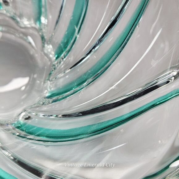 Vtg Mikasa Crystal Green Peppermint Swirl Tea Light Holder Candy Dish Home Decor - Picture 9 of 12